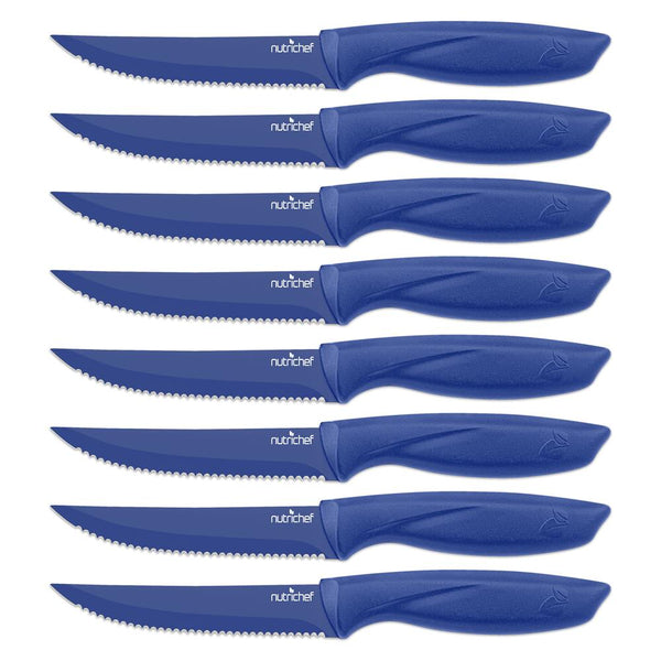 nutrichef 8-Piece Kitchen Knife Set - Long-Lasting Stainless Steel Blades Blue