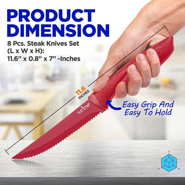 Nutrichef 8-Piece Kitchen Knife Set Unbreakable Stainless Steel Red