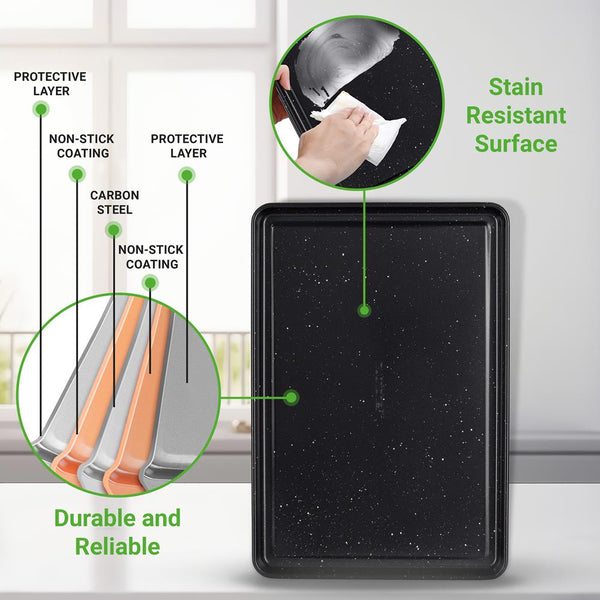 Nutrichef 8-Piece Non-Stick Bakeware Set Stackable Carbon Steel Black Marble