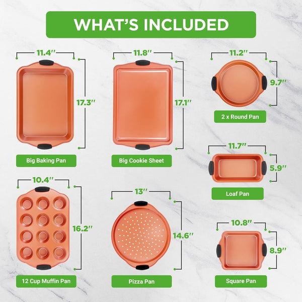 Nutrichef 8-Piece Nonstick Bakeware Set Carbon Steel Copper Finish