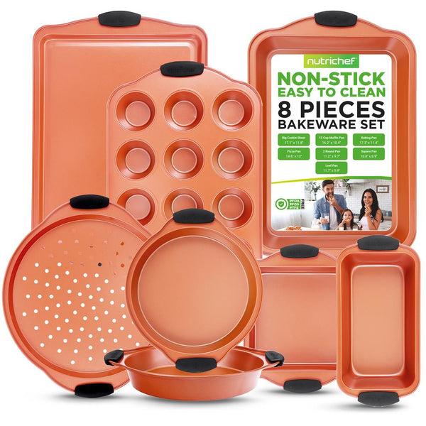 nutrichef 8-Piece Nonstick Bakeware Set Carbon Steel Copper Finish