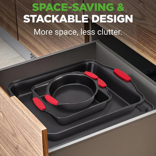 Nutrichef 8-Piece Nonstick Bakeware Set Carbon Steel Red Silicone Handles