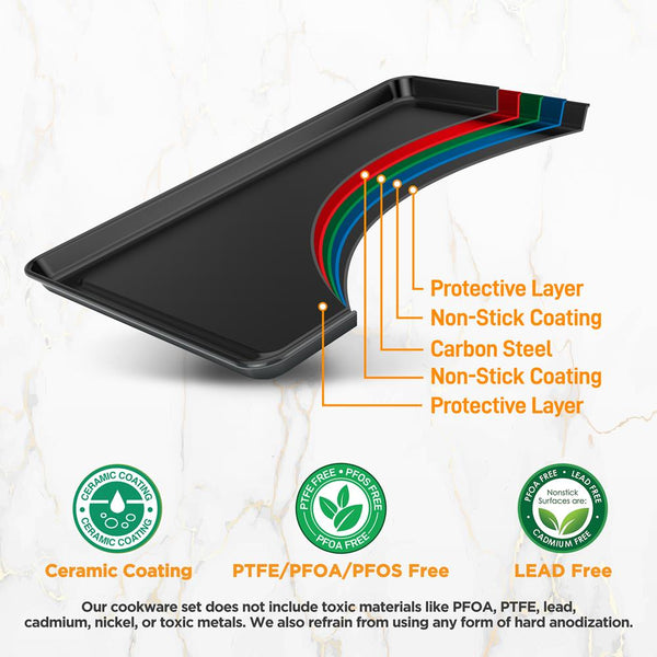 Nutrichef 8-Piece Nonstick Bakeware Set - Easy Clean Carbon Steel Stackable