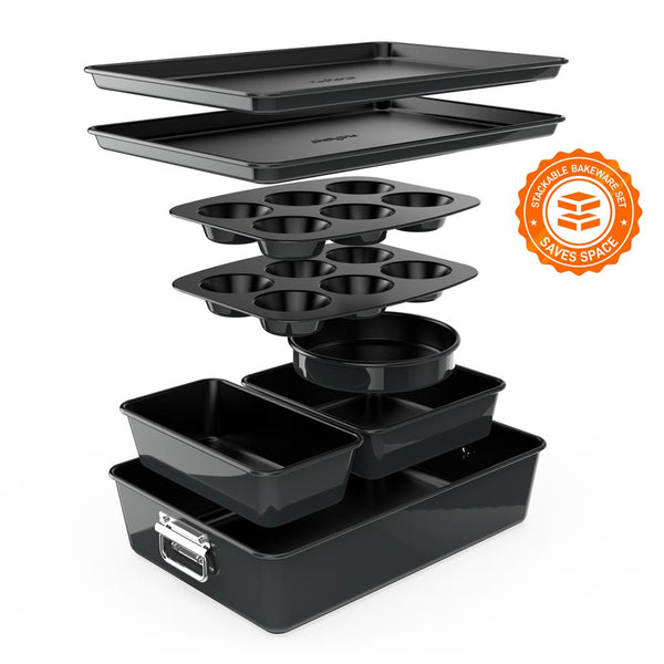 nutrichef 8-Piece Nonstick Bakeware Set - Easy Clean Carbon Steel Stackable