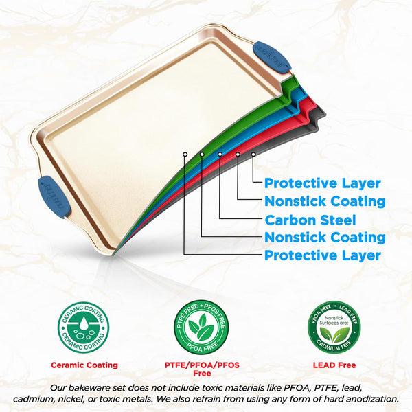 Nutrichef 8-Piece Nonstick Bakeware Set - Easy Release Carbon Steel Blue Handles