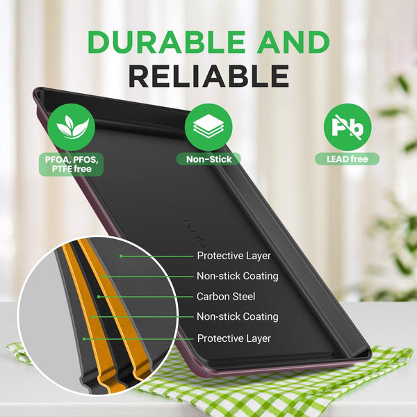 Nutrichef 8-Piece Nonstick Bakeware Set - Space-Saving Stackable Design Purple