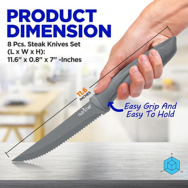 Nutrichef 8-Piece Steak Knife Set - Long-Lasting Sharpness Non-stick Stainless Steel