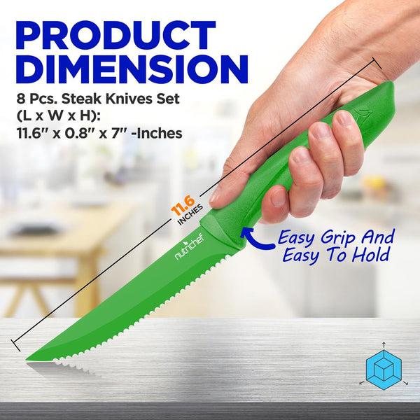 Nutrichef 8-Piece Steak Knife Set - Long-Lasting Sharpness - Stainless Steel Blades