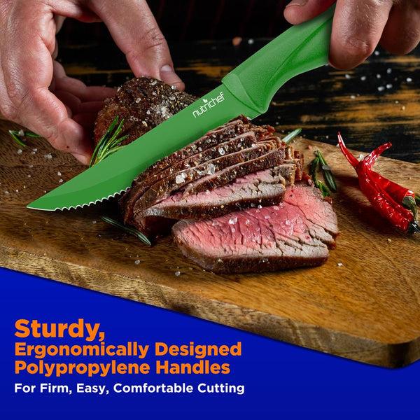 Nutrichef 8-Piece Steak Knife Set - Long-Lasting Sharpness - Stainless Steel Blades