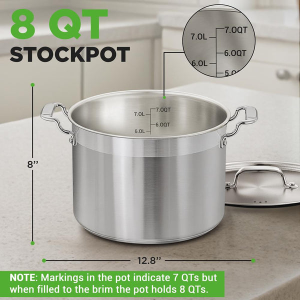 Nutrichef 8 Qt Stockpot For Soups & Stews Induction Safe Stainless Steel