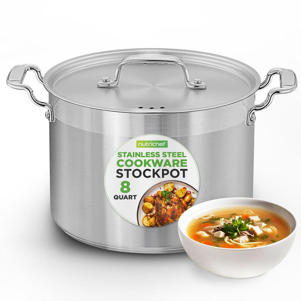 nutrichef 8 Qt Stockpot for Soups & Stews Induction Safe Stainless Steel