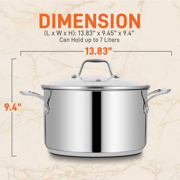Nutrichef 8-Quart Stock Pot Even Heat Stainless Steel See-Through Lid