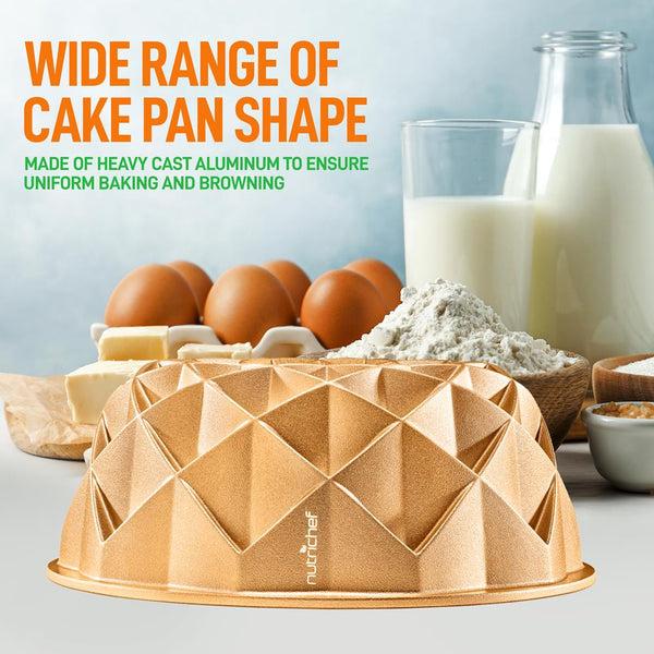 Nutrichef 9" Cake Pan - Uniform Baking Nonstick Thick And Heavy Cast Aluminum Gold
