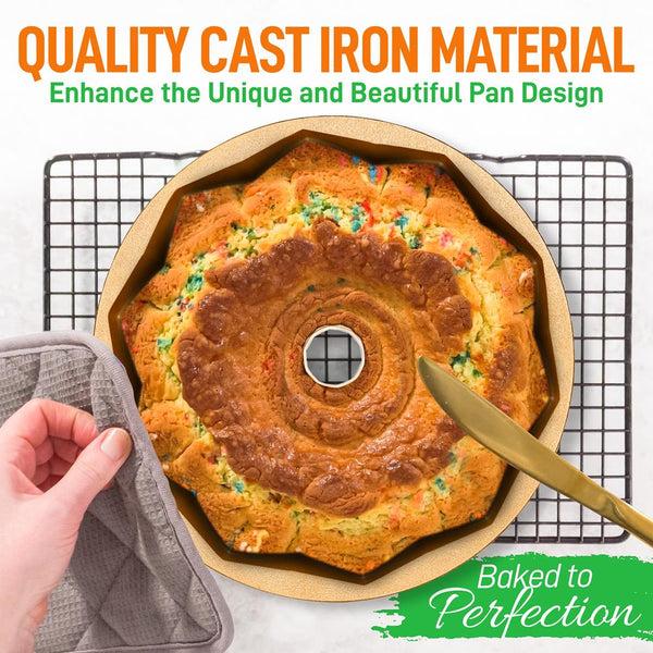 Nutrichef 9" Cake Pan - Uniform Baking Nonstick Thick And Heavy Cast Aluminum Gold