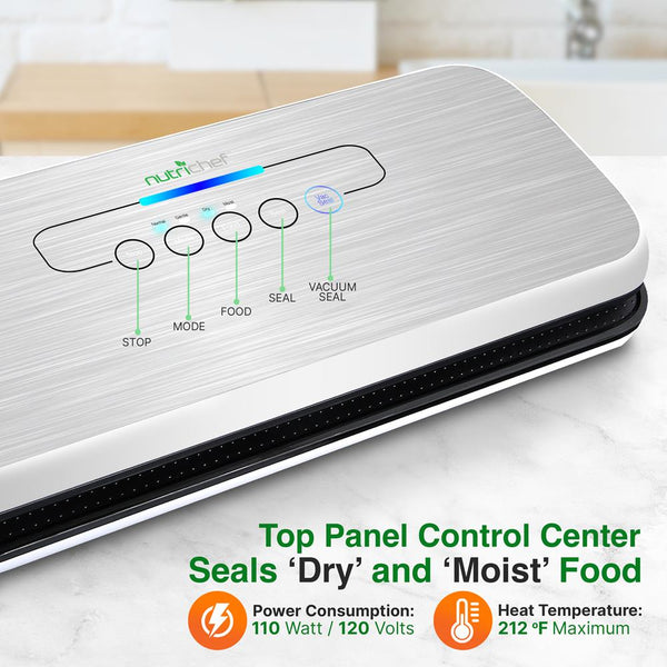 Nutrichef Automatic Food Vacuum Sealer - Electric Air Sealing Preserver System (Silver)