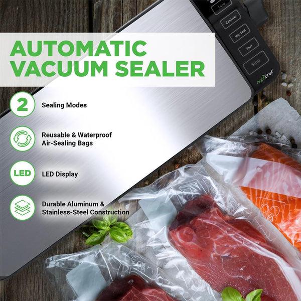 Nutrichef Automatic Food Vacuum Sealer - Electric Air Sealing Preserver System With Reusable Vacuum Food Bags (Stainless Steel)