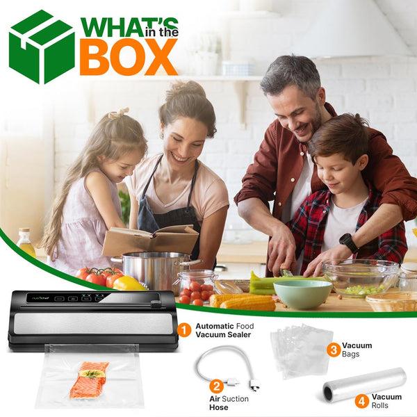 Nutrichef Automatic Food Vacuum Sealer - Electric Air Sealing Preserver System With Reusable Vacuum Food Bags