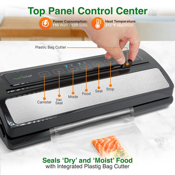Nutrichef Automatic Food Vacuum Sealer - Electric Air Sealing Preserver System With Reusable Vacuum Food Bags