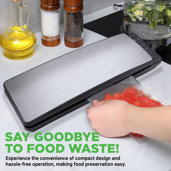 Nutrichef Automatic Food Vacuum Sealer - Electric Air Sealing Preserver System With Reusable Vacuum Food Bags (Stainless Steel)
