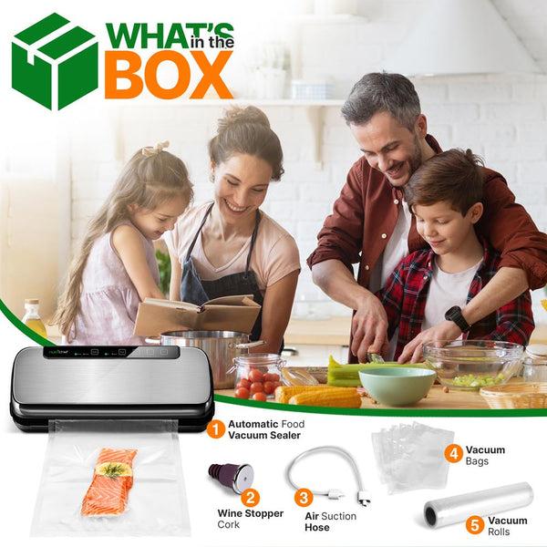Nutrichef Automatic Vacuum Sealer System - Electric Air Sealing Food Preserver With Stainless Steel Housing