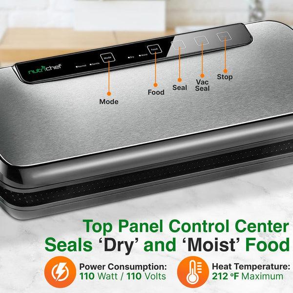 Nutrichef Automatic Vacuum Sealer System - Electric Air Sealing Food Preserver With Stainless Steel Housing