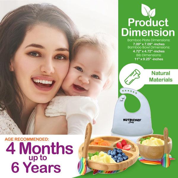 Nutrichef Baby Feeding Set Non-Slip Design Bamboo & Silicone Easy To Clean