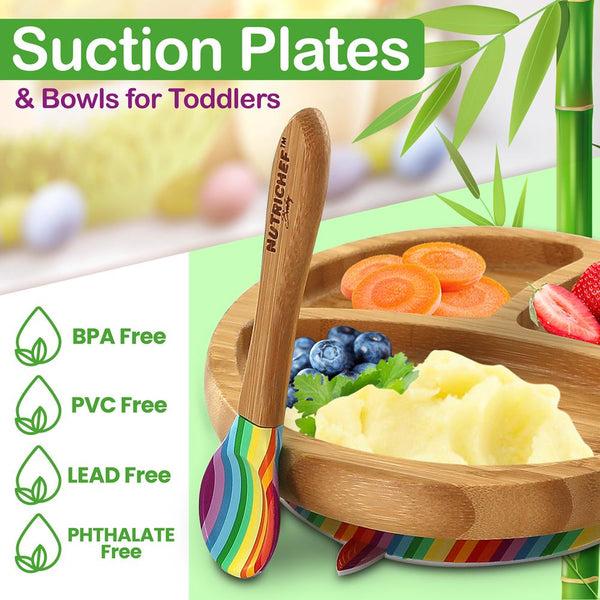 Nutrichef Baby Feeding Set Non-Slip Design Bamboo & Silicone Easy To Clean
