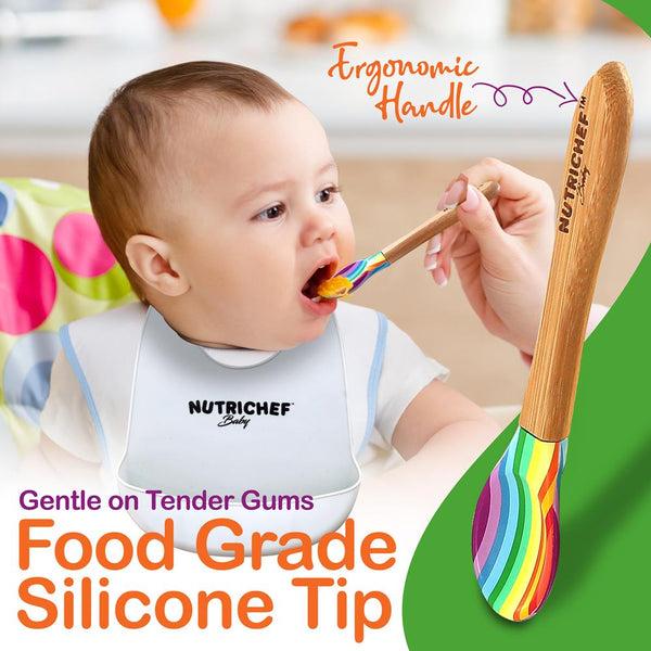 Nutrichef Baby Feeding Set Non-Slip Design Bamboo & Silicone Easy To Clean