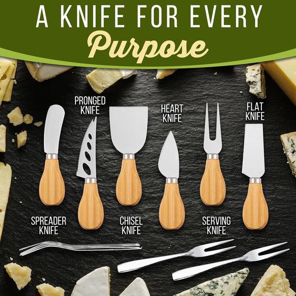 Nutrichef Bamboo Food Serving & Food Slicer Platter - Cheese Board Presentation Set