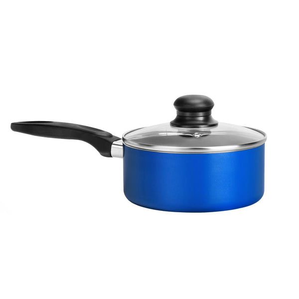 nutrichef Blue Sauce Pot With Lid (1.25 Qt) Kitchen Cookware Black Coating Inside Heat Resistant Lacquer Outside (Blue)
