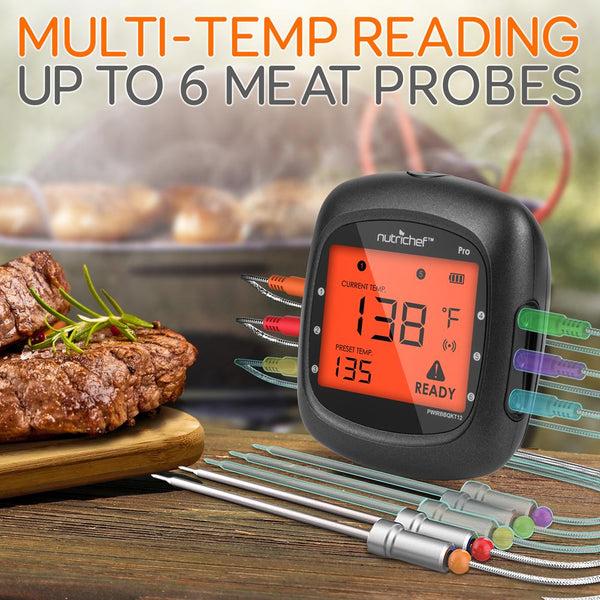 Nutrichef Bluetooth Wireless Bbq Digital Thermometer - Includes 2 Temperature Probes And Travel Case With Digital Lcd Display Screen