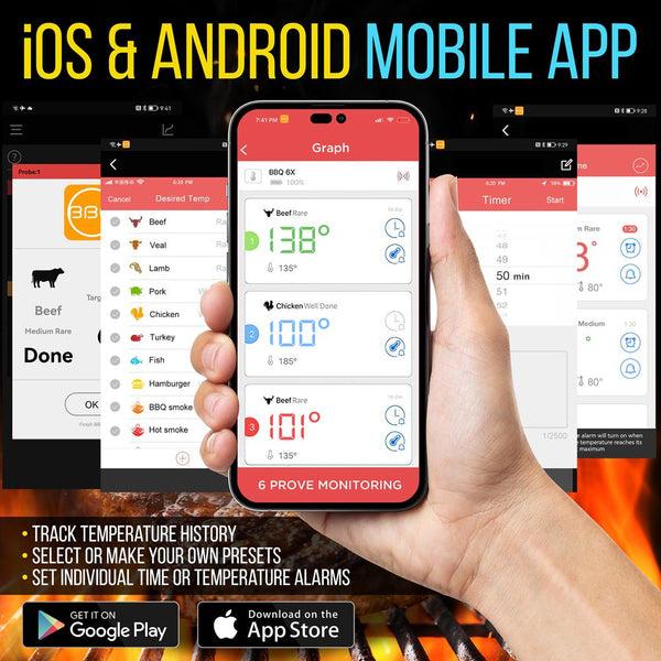 Nutrichef Bluetooth Wireless Bbq Digital Thermometer - Includes 2 Temperature Probes And Travel Case With Digital Lcd Display Screen