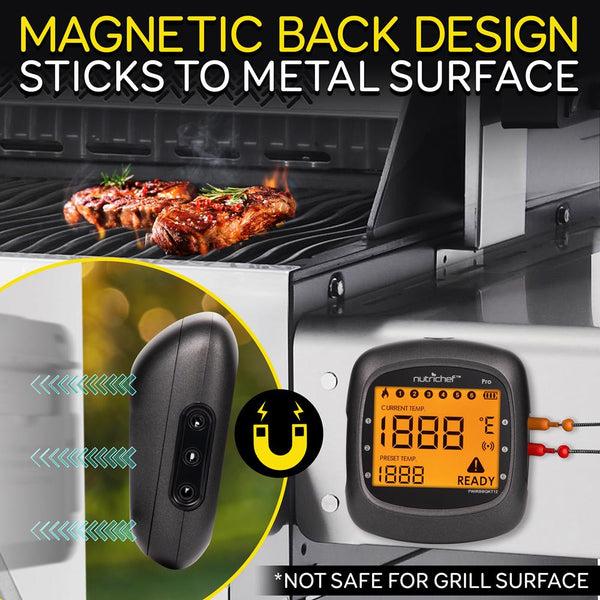 Nutrichef Bluetooth Wireless Bbq Digital Thermometer - Includes 2 Temperature Probes And Travel Case With Digital Lcd Display Screen