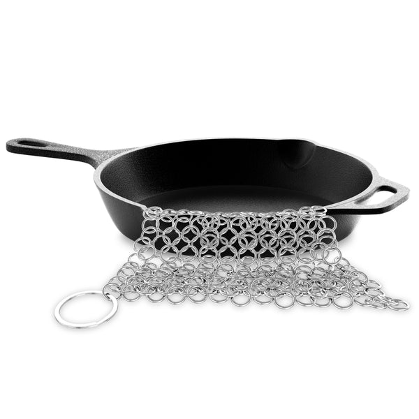Nutrichef Cast Iron Cleaner - Cuts Cleaning Time - Stainless Steel Chainmail