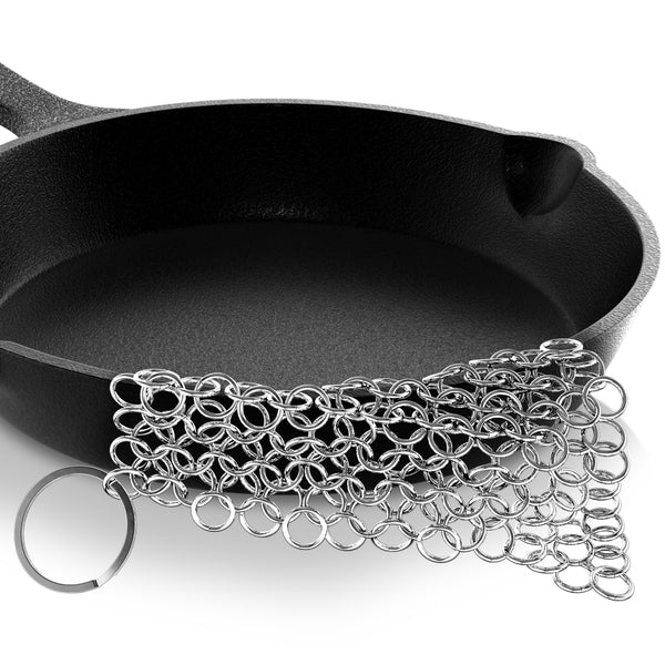 nutrichef Cast Iron Cleaner - Cuts Cleaning Time - Stainless Steel Chainmail