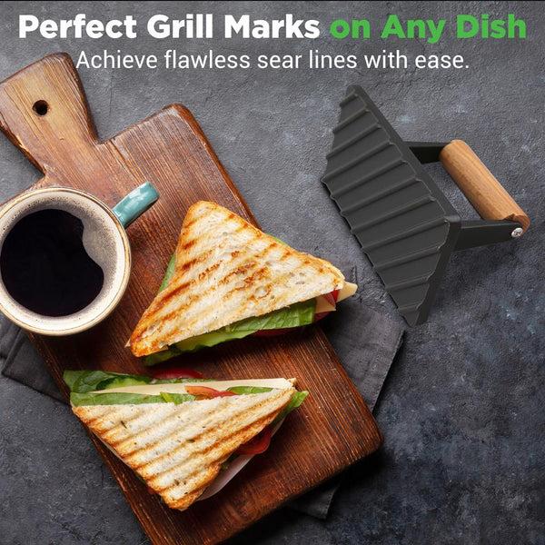Nutrichef Cast Iron Grill Press - Speeds Cooking - Beech Wood Handle