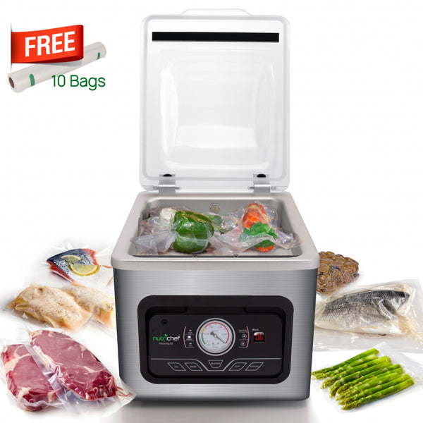 Nutrichef Chamber Food Vacuum Sealer System - Commercial Electric Air Seal Preserver With Air Vac Bags (Stainless Steel)