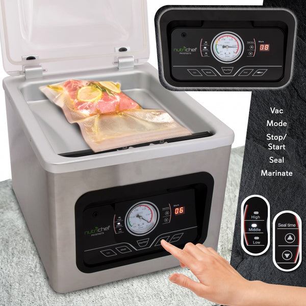 Nutrichef Chamber Food Vacuum Sealer System - Commercial Electric Air Seal Preserver With Air Vac Bags (Stainless Steel)