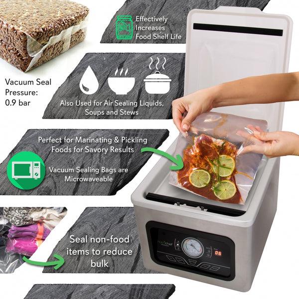 Nutrichef Chamber Food Vacuum Sealer System - Commercial Electric Air Seal Preserver With Air Vac Bags (Stainless Steel)