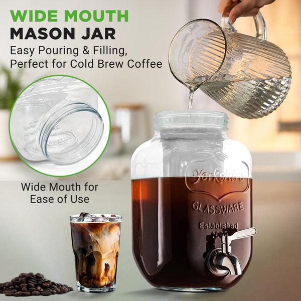 Nutrichef Cold Brew Coffee Maker 1-Gallon Leak-Proof Glass With Steel Spigot