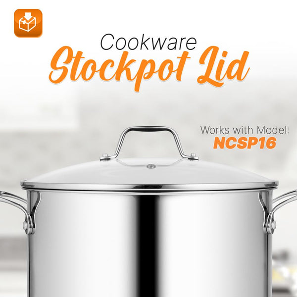 Nutrichef Cookware Stockpot Lid - See-Through Tempered Glass Lids (Works With Model: Ncsp16)