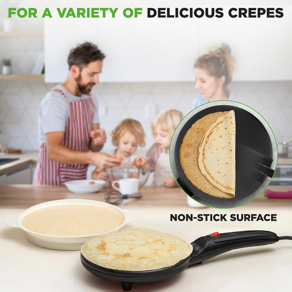 Nutrichef Countertop Crepe Maker - Electric Griddle Hot Plate Kitchen Cooktop