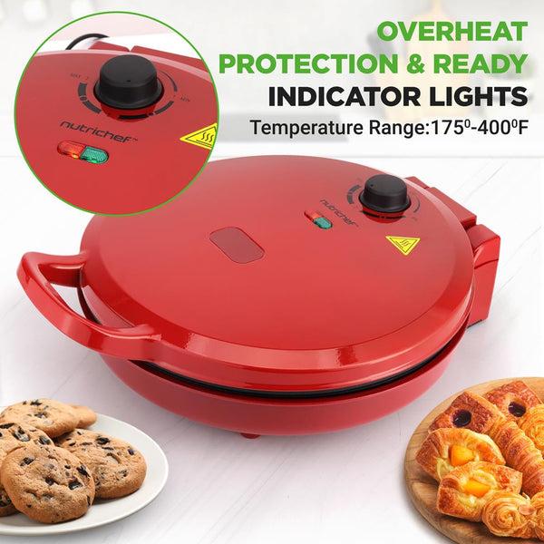 Nutrichef Countertop Pizza Maker Quick 12" Pizzas Non-Stick Aluminum Red