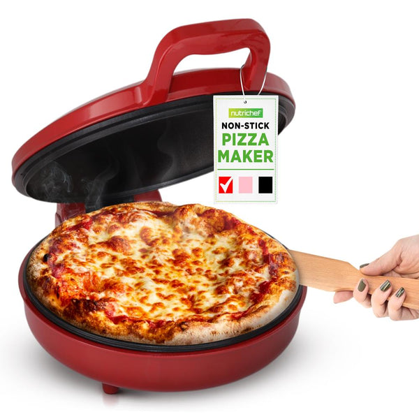 nutrichef Countertop Pizza Maker Quick 12" Pizzas Non-Stick Aluminum Red