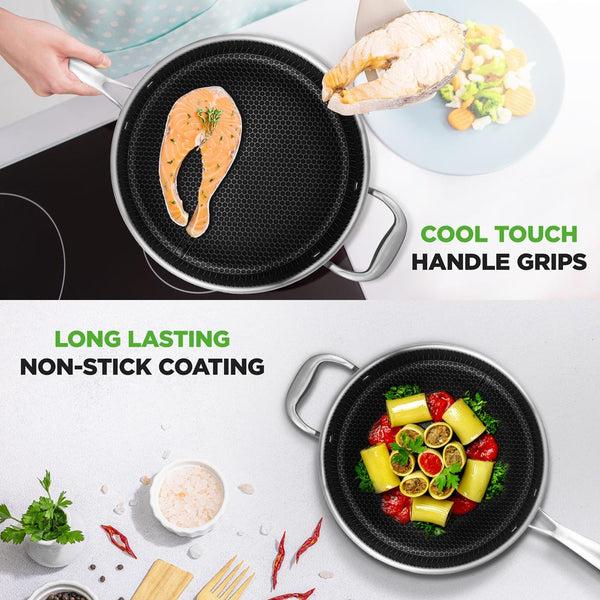 Nutrichef Deep Frying Pan 3.4QT Non-Stick Stainless Steel Scratch-Resistant