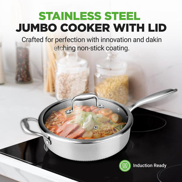 Nutrichef Deep Frying Pan 3.4QT Non-Stick Stainless Steel Scratch-Resistant