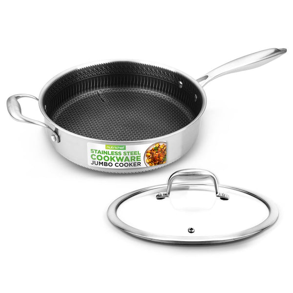 nutrichef Deep Frying Pan 3.4QT Non-Stick Stainless Steel Scratch-Resistant