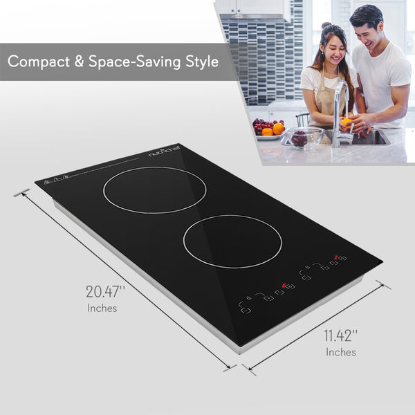 nutrichef Dual Induction Cooktop - Double Countertop Burner With Digital Display Adjustable Temp Settings