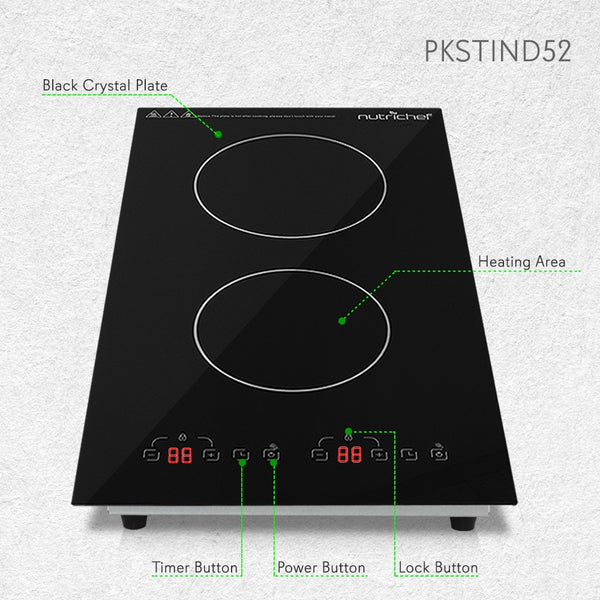 nutrichef Dual Induction Cooktop - Double Countertop Burner With Digital Display Adjustable Temp Settings