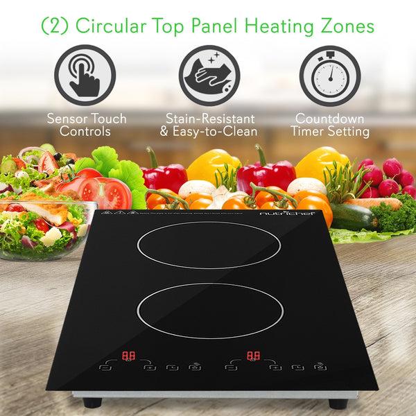 nutrichef Dual Induction Cooktop - Double Countertop Burner With Digital Display Adjustable Temp Settings